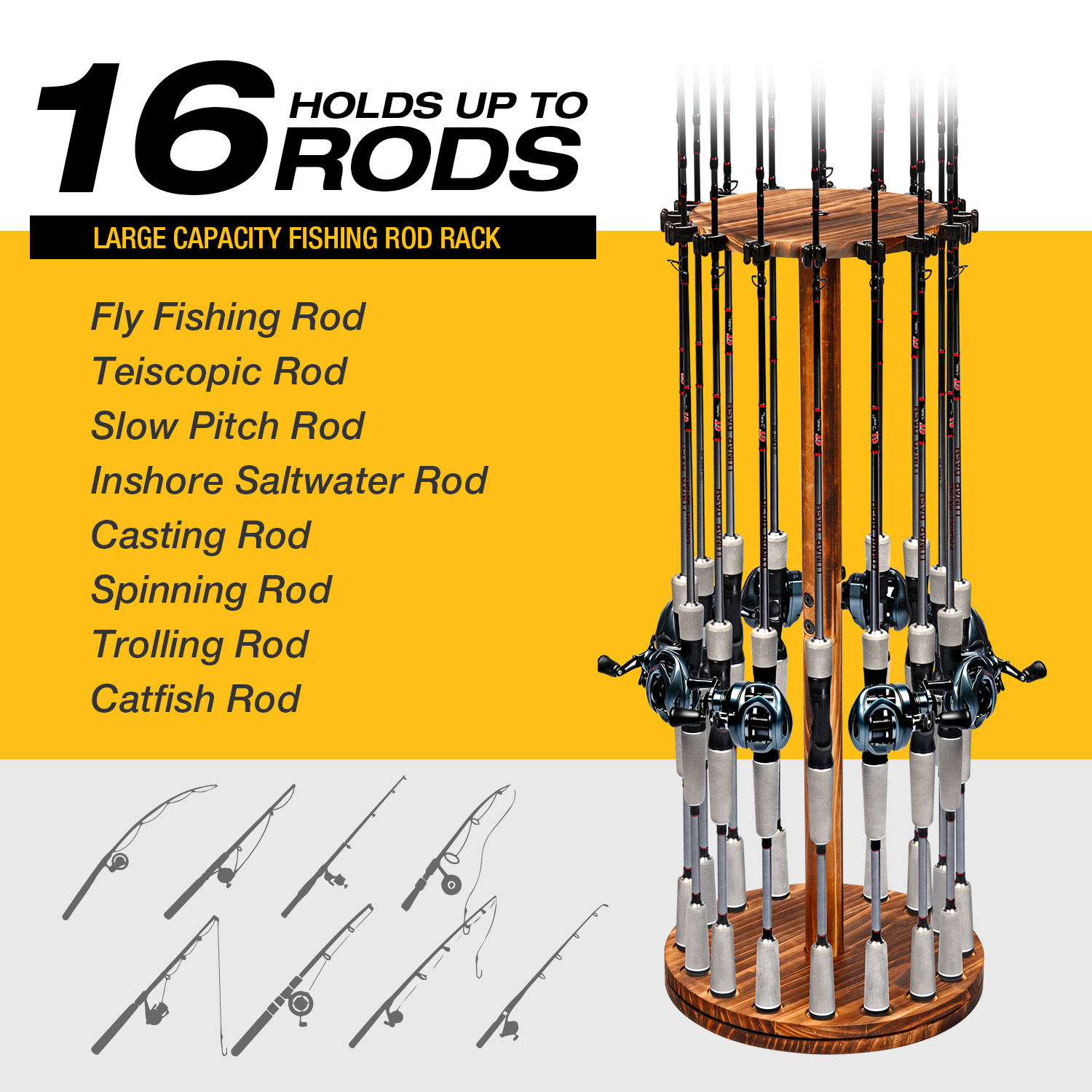 Okrągły, karbonizowany drewnia – Fishing Rod Rack recenzja i cena